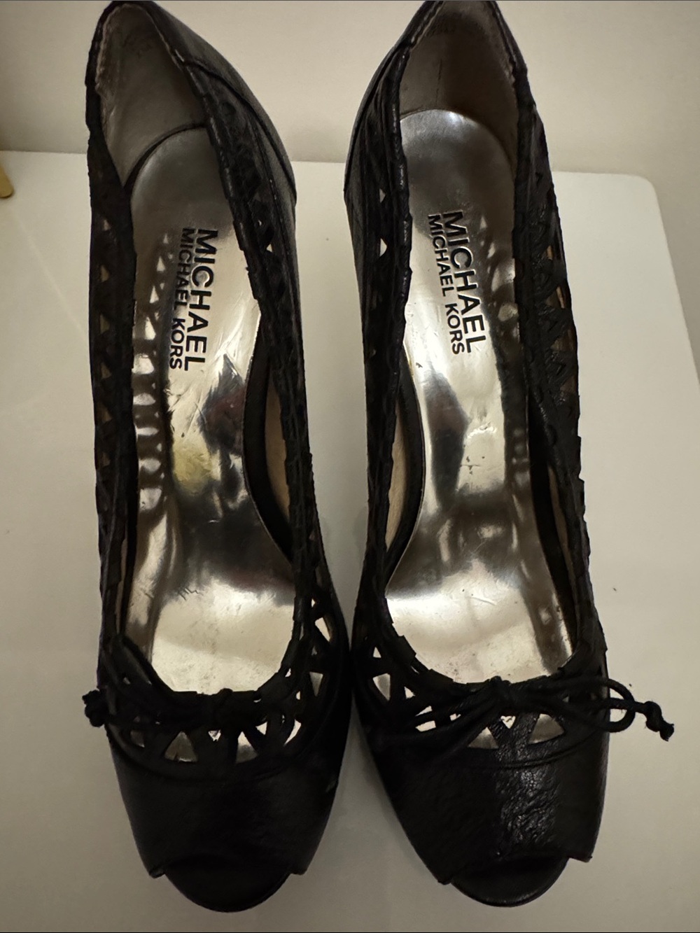 MICHAEL Michael Kors Black Woven Peep-Toe Pumps